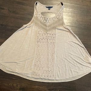 AMERICAN EAGLE small cream tank top, crochet top, flowy, keyhole back